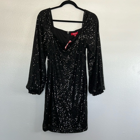NWT Guess Shanti Sequin Dress Black sz L - Picture 1 of 8